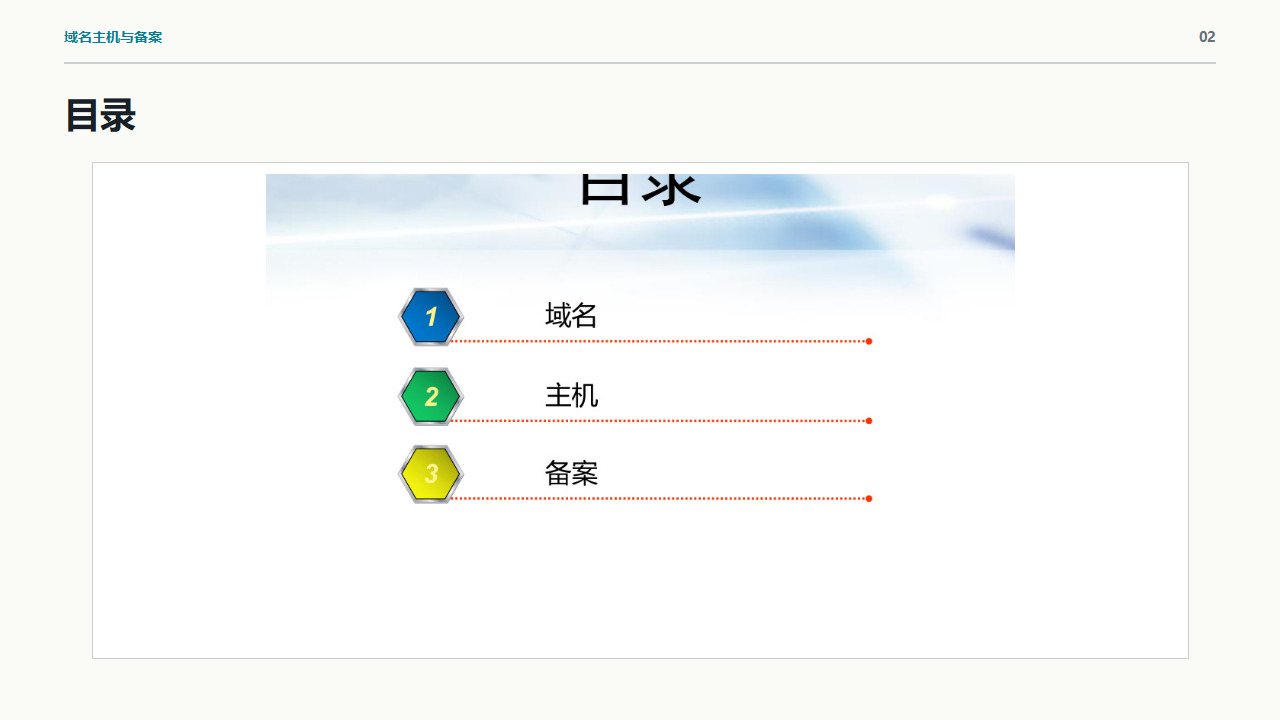 课件目录将内容分为域名、主机与备案